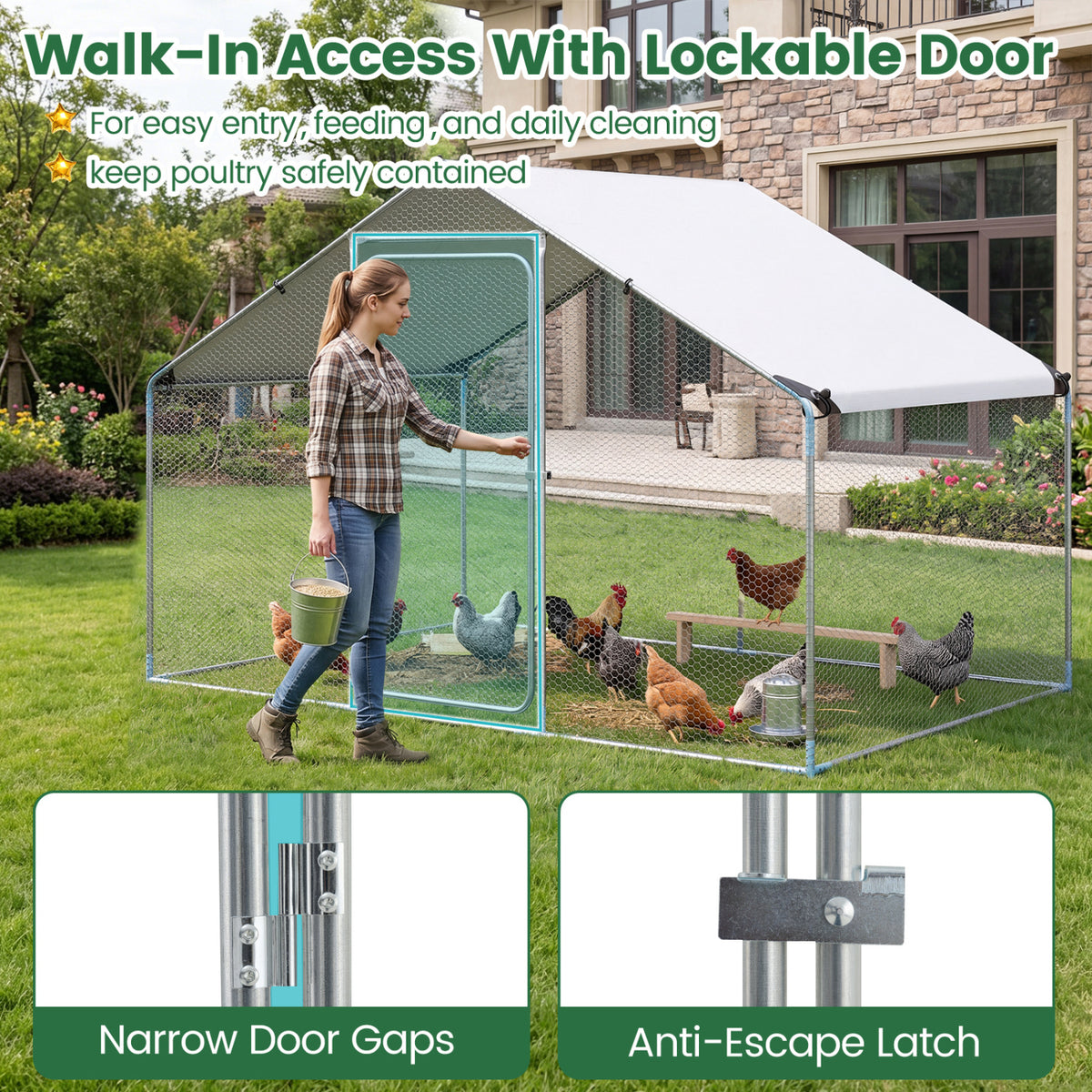 9.8 x 6.7 Feet Large Metal Chicken Coop with Waterproof Cover