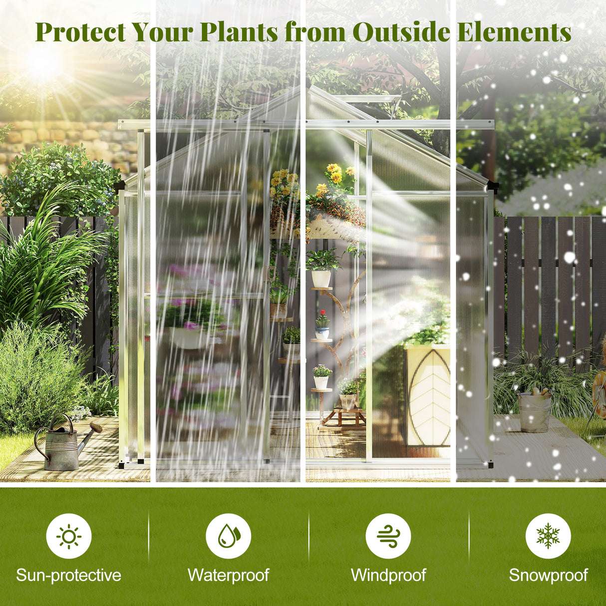 Large Walk-in Green House with Rain Gutters and Polycarbonate Panels-6 FT
