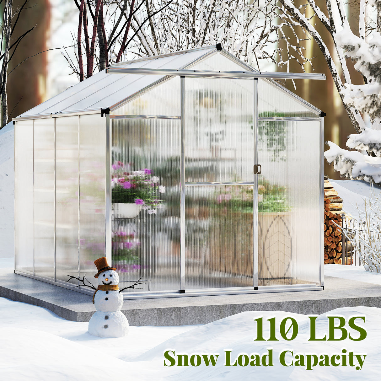 Large Walk-in Green House with Rain Gutters and Polycarbonate Panels-8 FT
