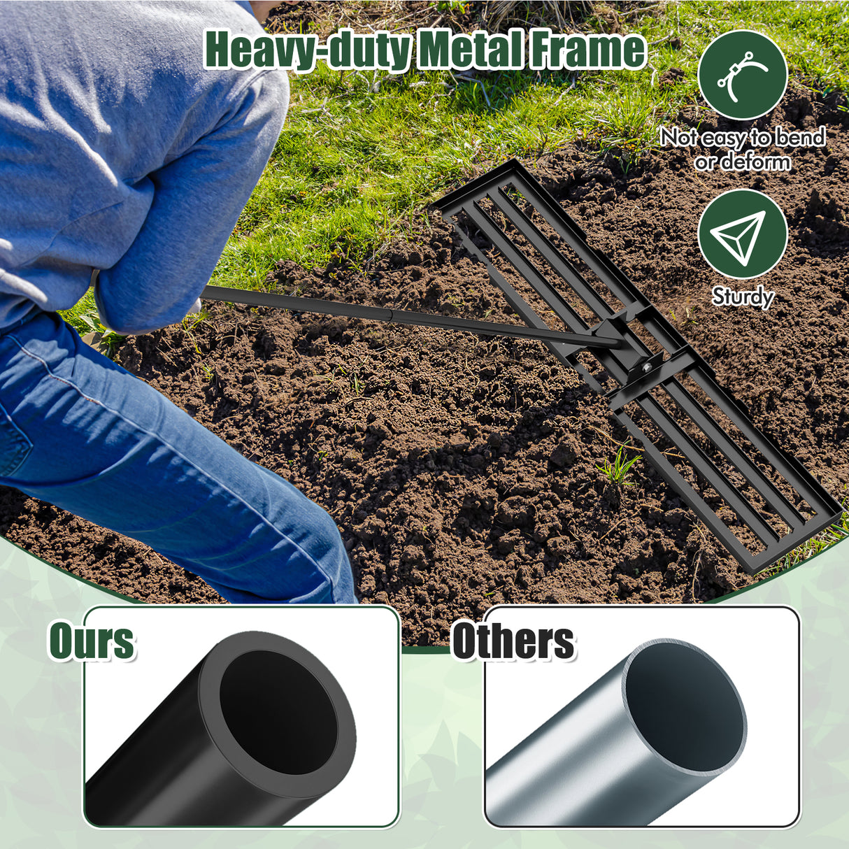 Lawn Leveling Rake 46 x 10 Inch Heavy Duty Lawn Level Tool for Soil-Black