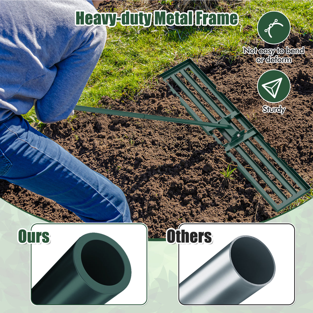 Lawn Leveling Rake 46 x 10 Inch Heavy Duty Lawn Level Tool for Soil-Green