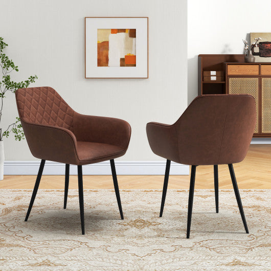 Leisure Dining Chair Set of 2 with Curved Backrest and Wide Seat-Coffee