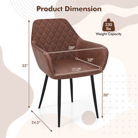 Leisure Dining Chair Set of 2 with Curved Backrest and Wide Seat-Coffee