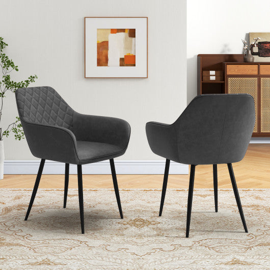 Leisure Dining Chair Set of 2 with Curved Backrest and Wide Seat-Gray