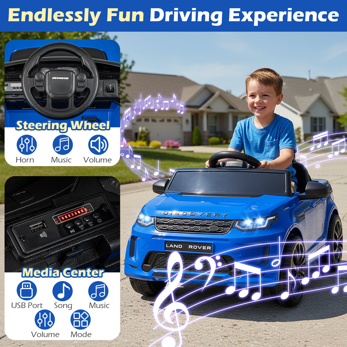 Licensed Land Rover Kids Ride on Car 12V Battery Powered Kids Electric Car-Navy