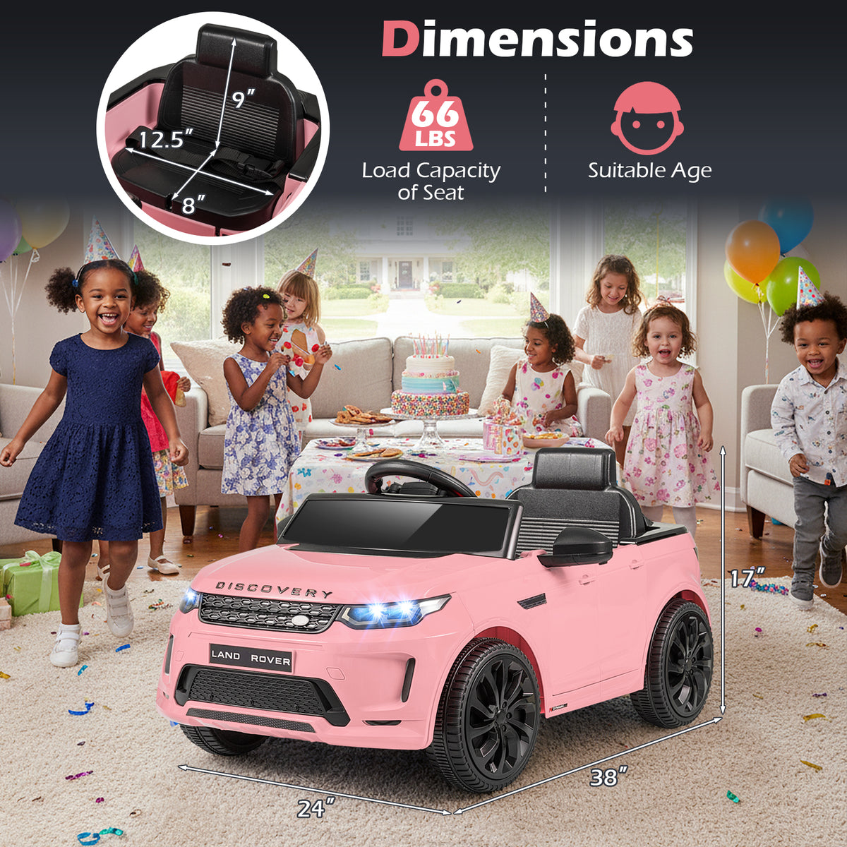 Licensed Land Rover Kids Ride on Car 12V Battery Powered Kids Electric Car-Pink