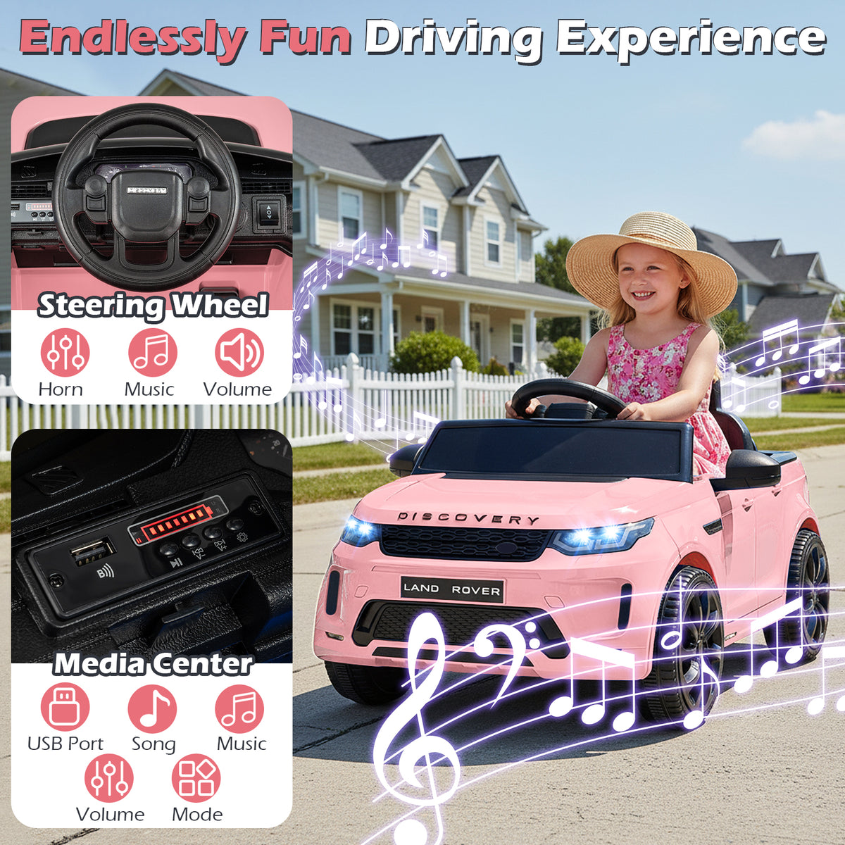Licensed Land Rover Kids Ride on Car 12V Battery Powered Kids Electric Car-Pink
