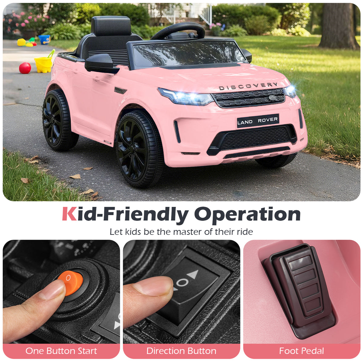 Licensed Land Rover Kids Ride on Car 12V Battery Powered Kids Electric Car-Pink