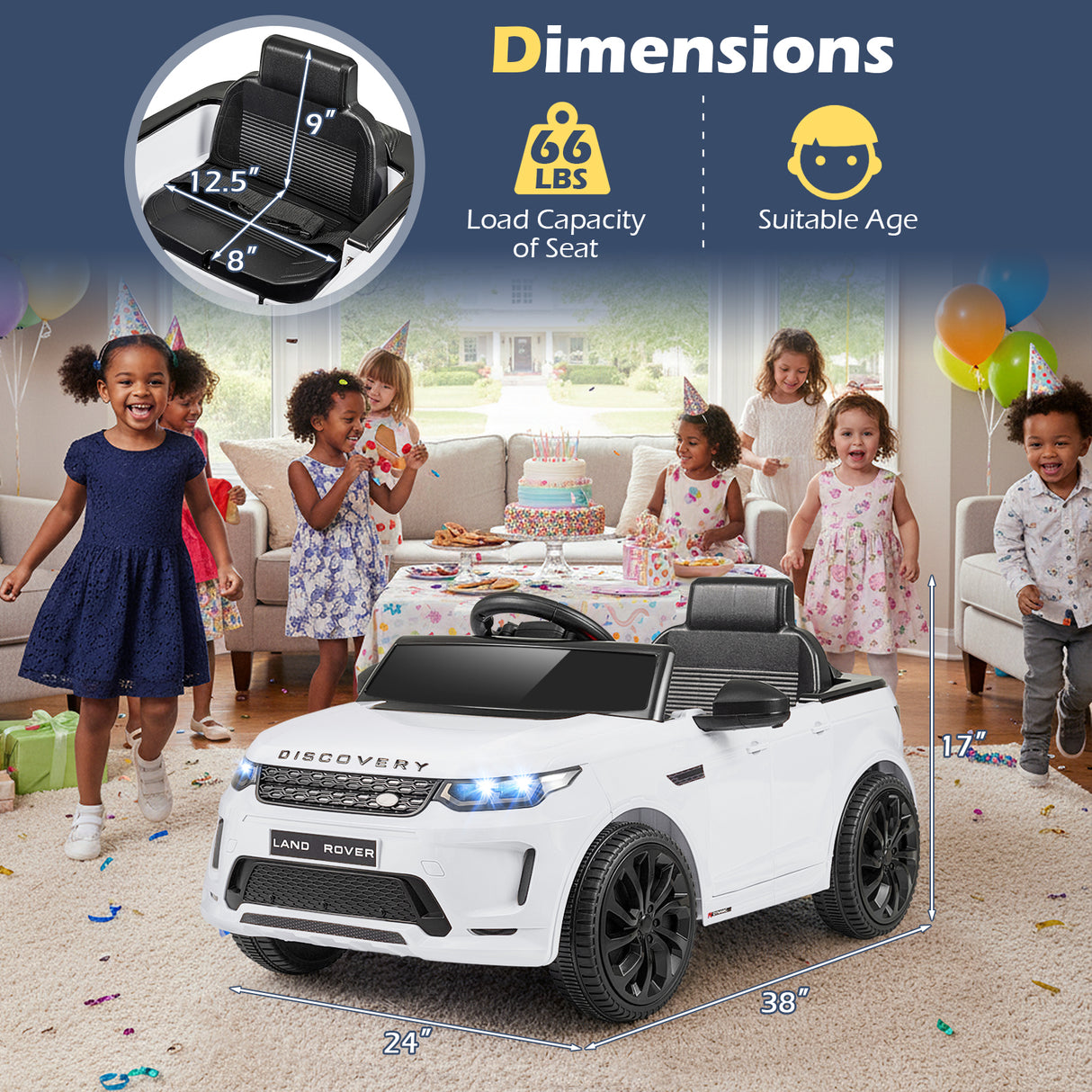 Licensed Land Rover Kids Ride on Car 12V Battery Powered Kids Electric Car-White