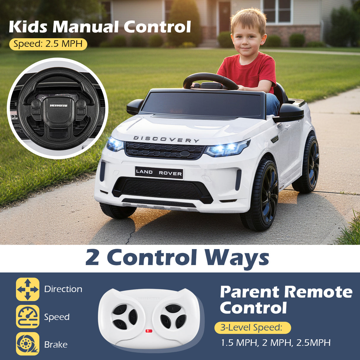 Licensed Land Rover Kids Ride on Car 12V Battery Powered Kids Electric Car-White