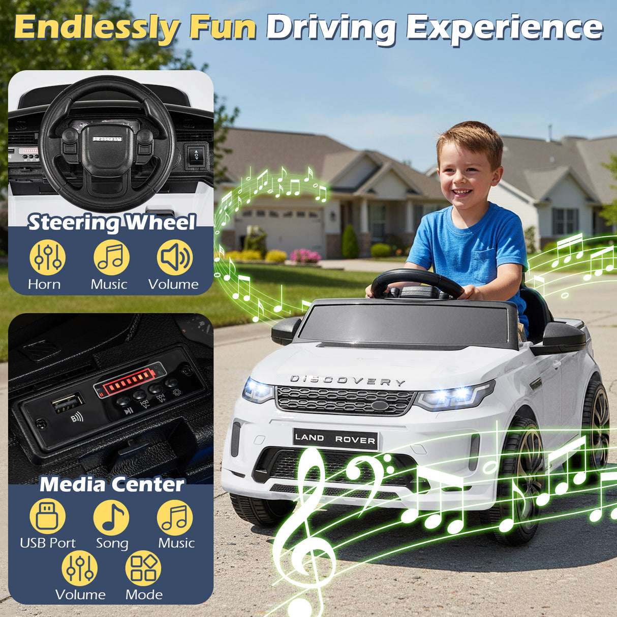 Licensed Land Rover Kids Ride on Car 12V Battery Powered Kids Electric Car-White