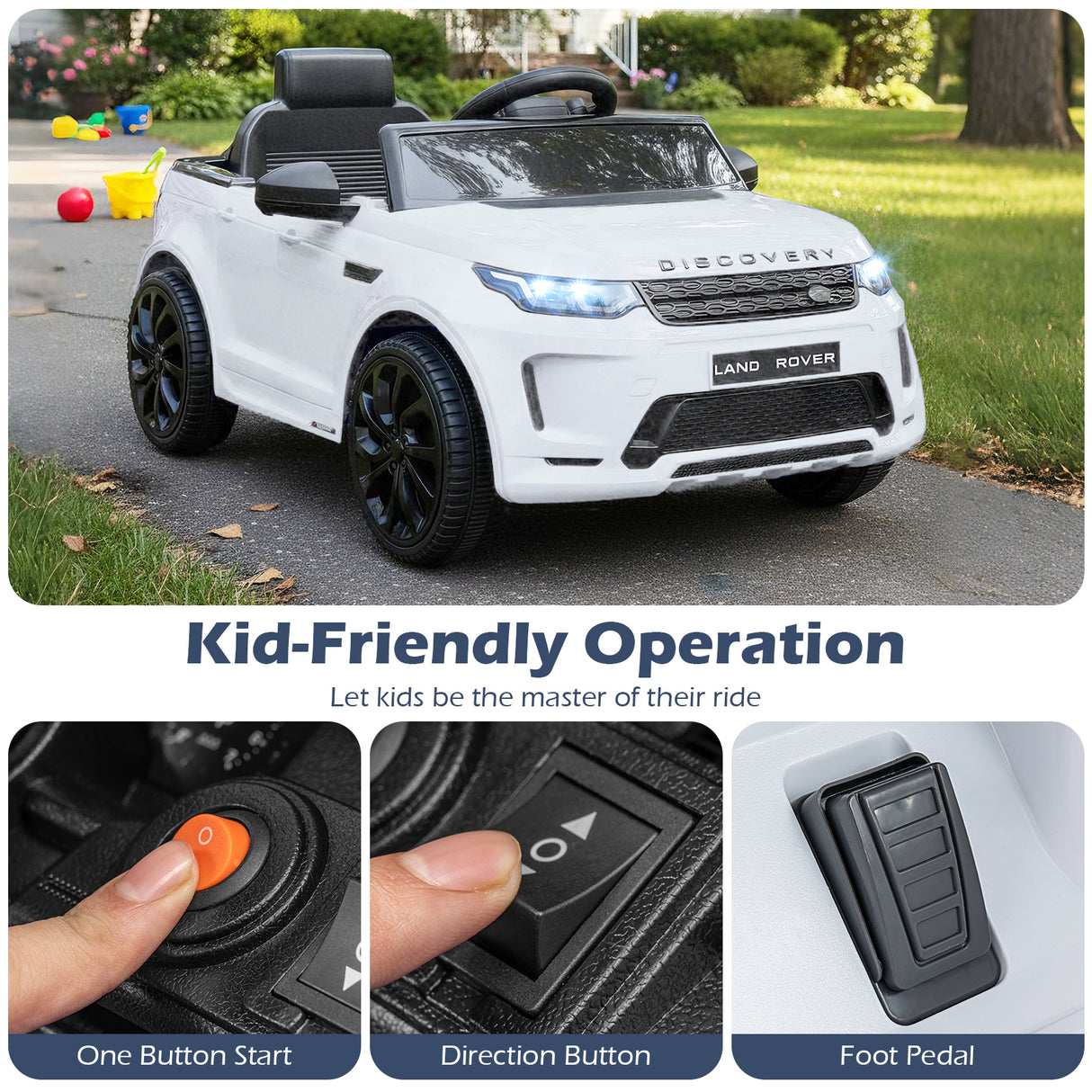 Licensed Land Rover Kids Ride on Car 12V Battery Powered Kids Electric Car-White