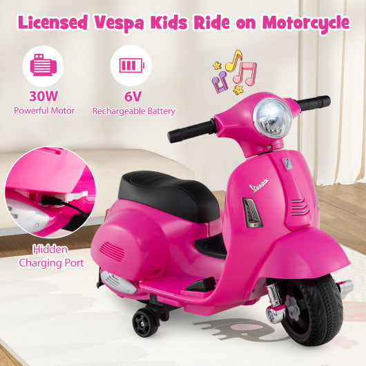 Kids Ride on Motorcycle Licensed Vespa with LED Headlight and Horn Sound-Pink