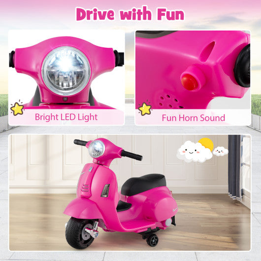 Kids Ride on Motorcycle Licensed Vespa with LED Headlight and Horn Sound-Pink