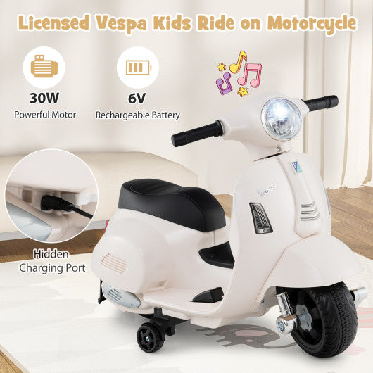 Kids Ride on Motorcycle Licensed Vespa with LED Headlight and Horn Sound-White