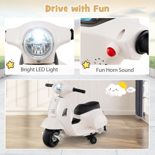 Kids Ride on Motorcycle Licensed Vespa with LED Headlight and Horn Sound-White