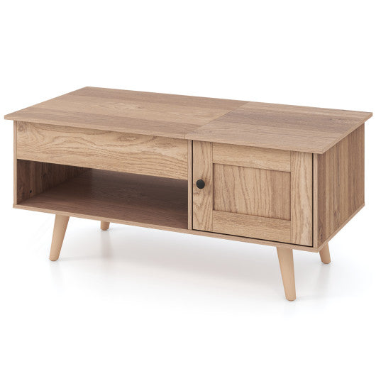 Lift Top Coffee Table with Storage and Hidden Compartment-Natural