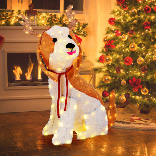 Lighted Christmas Dog with LED Lights Ground Stakes and Cable Tiers