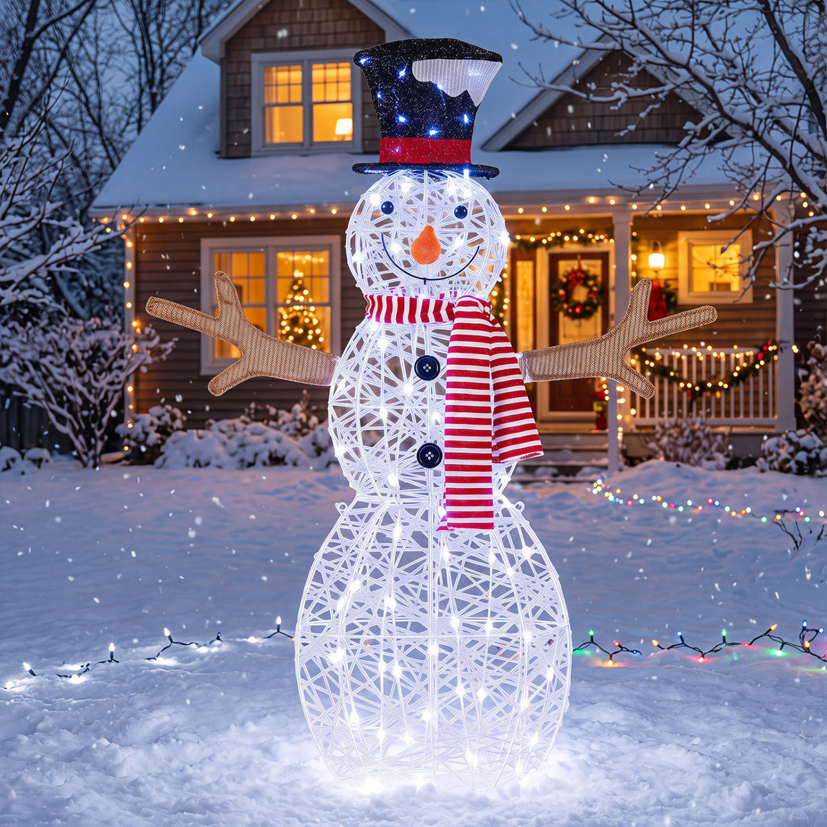 Lighted Snowman Christmas Decoration with Cold White LED Lights-White