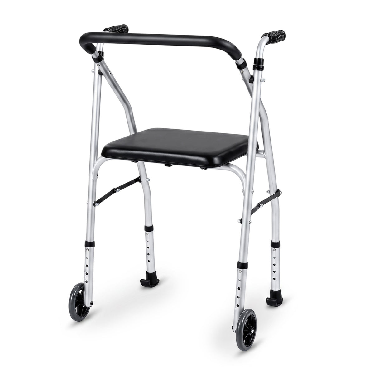 Lightweight Aluminum Mobility Walker for Seniors with 2 Wheels 5-Level Adjustable Height and Padded Seat-Sliver