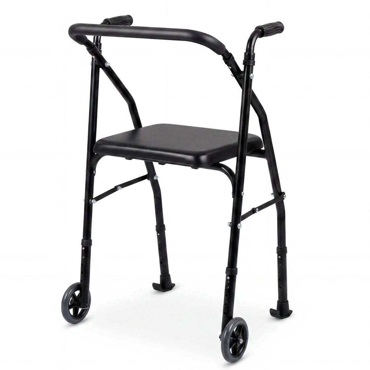 Lightweight Aluminum Mobility Walker for Seniors with 2 Wheels 5-Level Adjustable Height and Padded Seat-Black