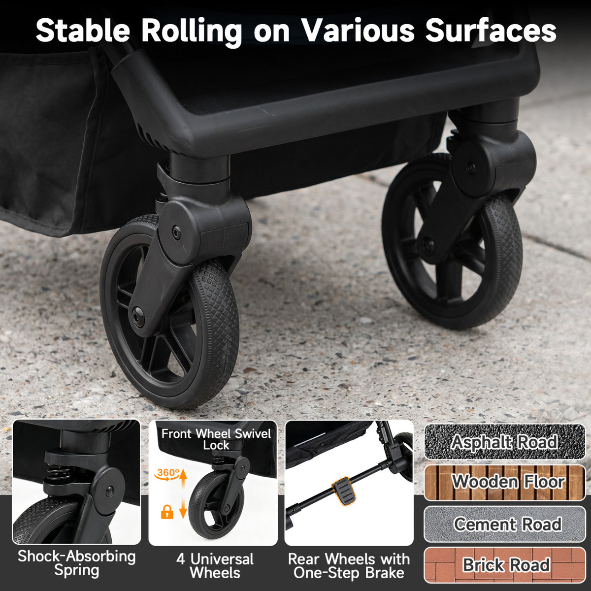 Lightweight Baby Stroller with One-Hand Folding and Adjustable Canopy for Toddlers-Black
