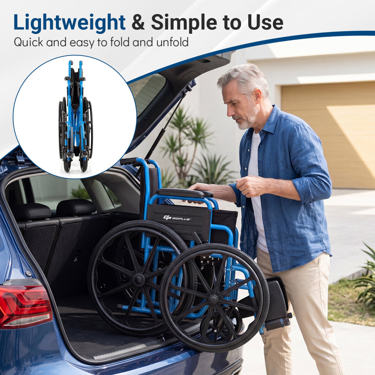 Lightweight Folding Wheelchair for Adults with Swing-Away Footrest and Desk Arm-Navy