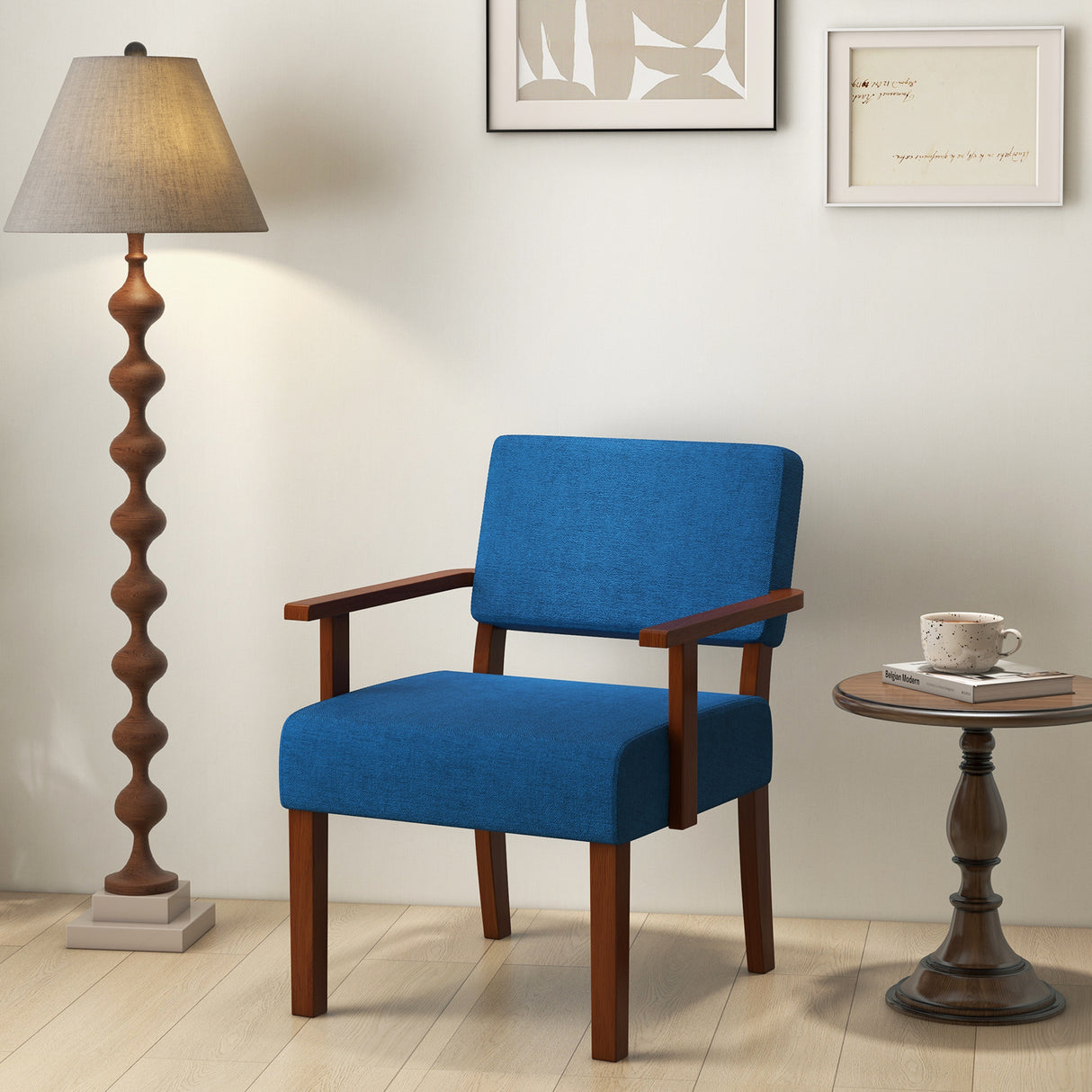 Linen Accent Chair Living Room Chair with Soft Padded Seat and Backrest-Blue