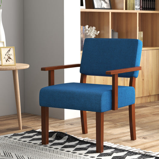 Linen Accent Chair Living Room Chair with Soft Padded Seat and Backrest-Blue
