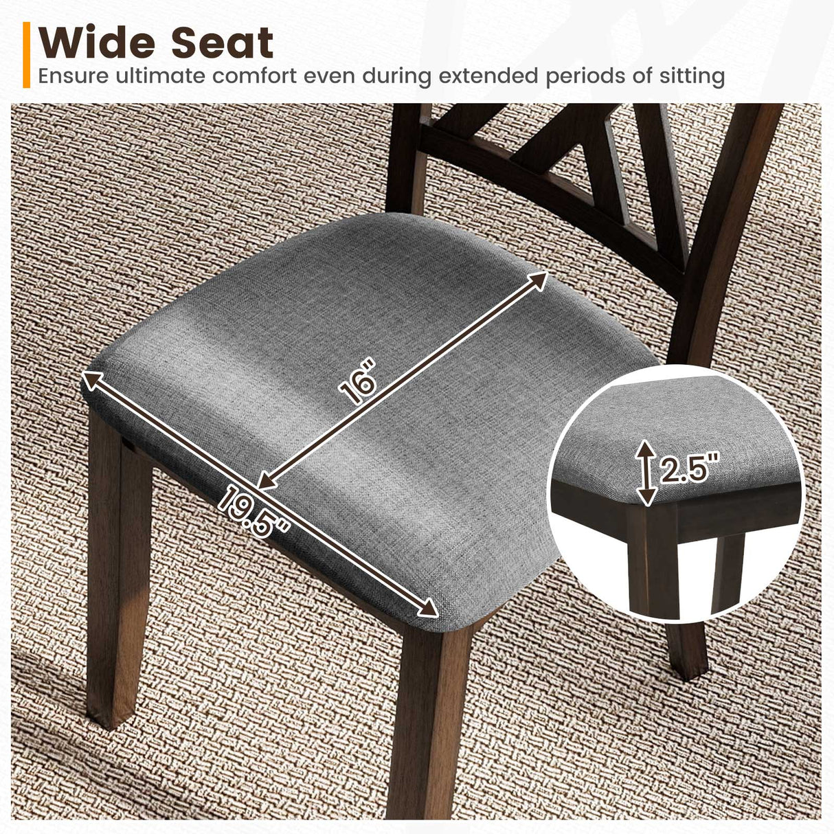 Linen Fabric Upholstered Wooden Dining Chair Set of 4 with Rubber Wood Frame for Dining Room-Gray