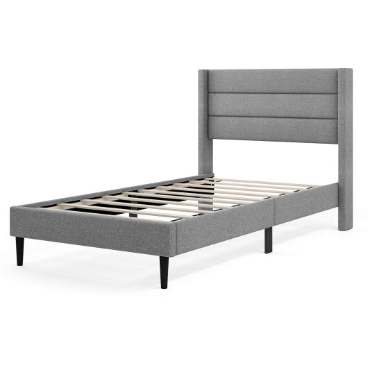 Linen Upholstered Platform Twin/Queen Bed Frame with Wingback Headboard-Twin Size
