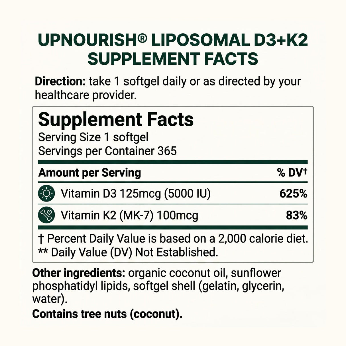 Liposomal Vitamin D3 5000IU K2 MK7 100 mcg