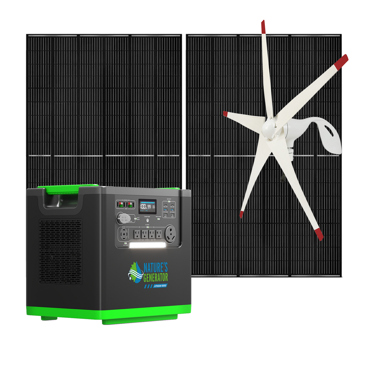 Nature's Generator Lithium 6000 with Solar Panels and Wind Turbine