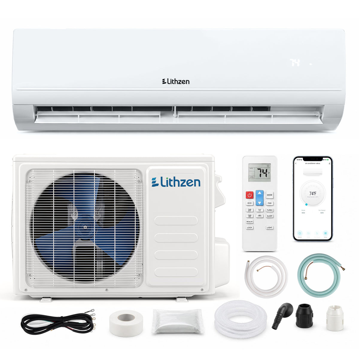 Lithzen 24000 BTU 208-230V 17 SEER2 Mini Split Air Conditioner and Heater WiFi Enabled