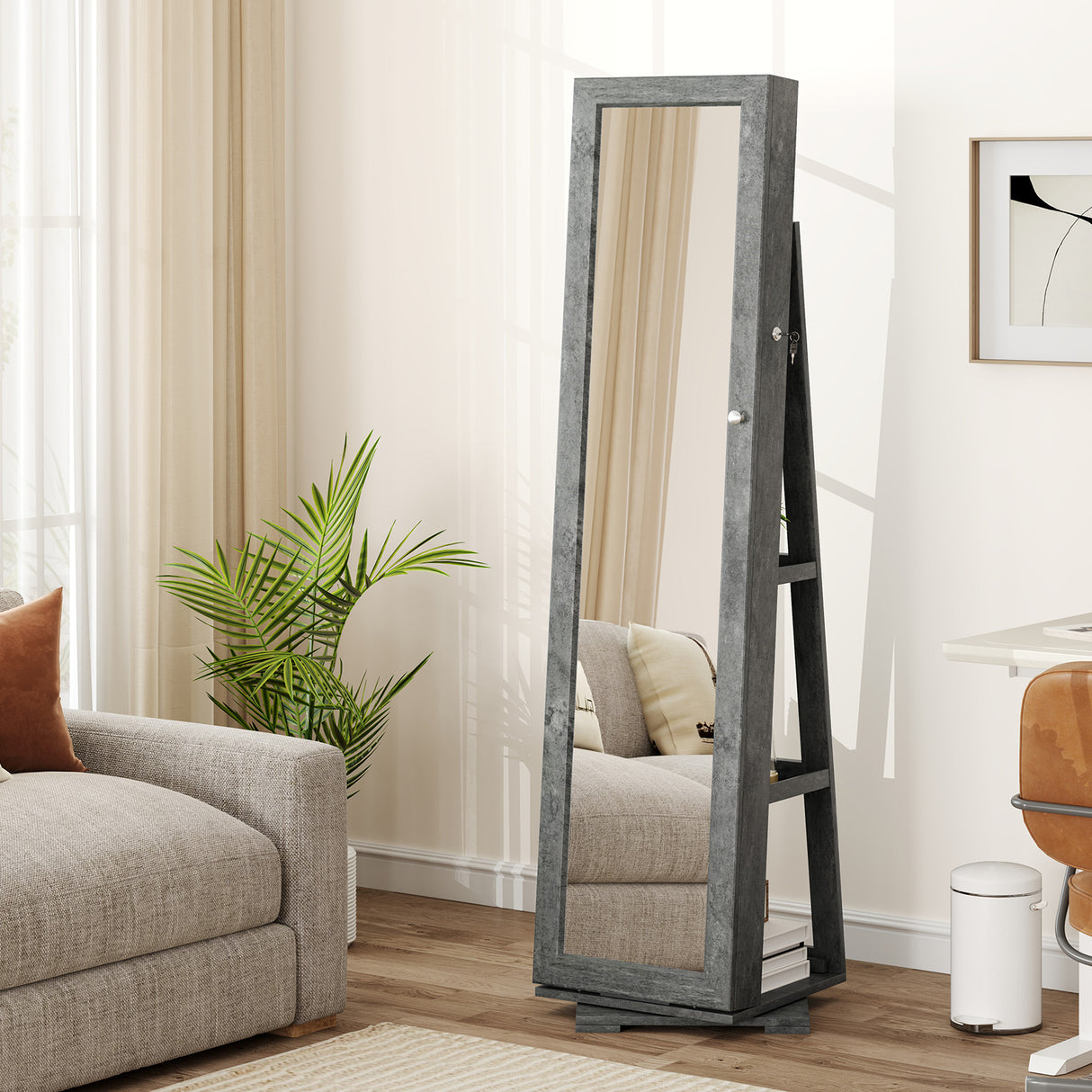 360 ° Rotatable 2-in-1 Lockable Jewelry Cabinet with Full-Length Mirror-Green