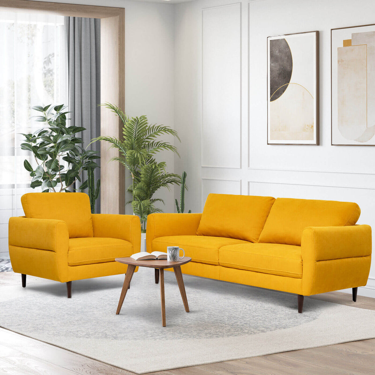 2 Pieces Upholstered Sofa Set with Removable Cushion Covers-Navy