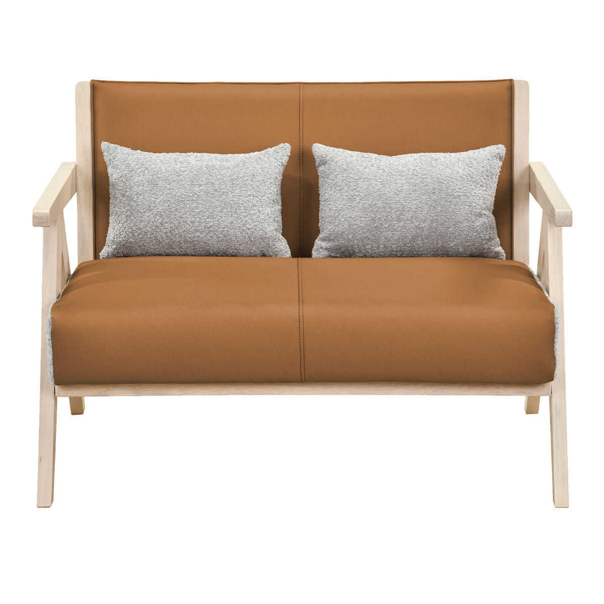 Loveseat Sofa for Small Spaces with Throw Pillows Rubber Wood Frame Padded Seat-Brown