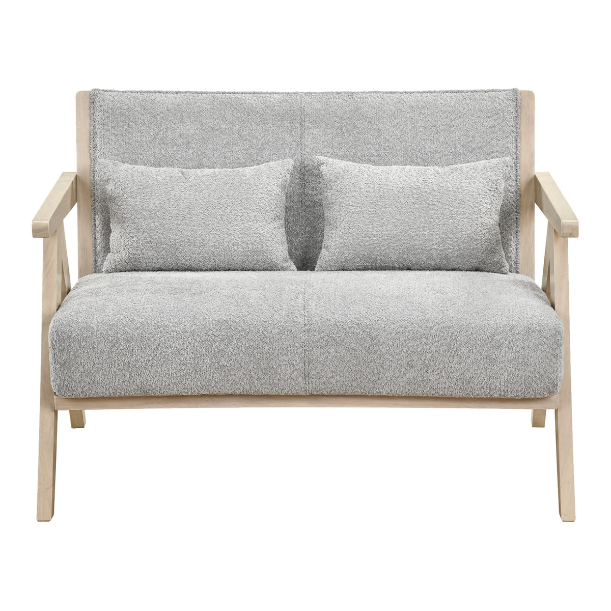Loveseat Sofa for Small Spaces with Throw Pillows Rubber Wood Frame Padded Seat-Gray