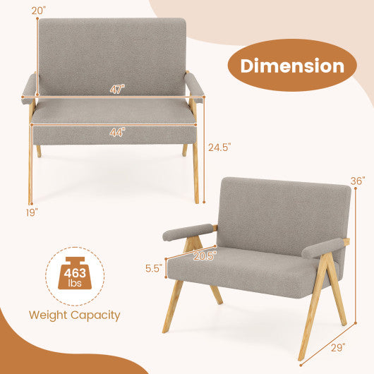 Loveseat Sofa with Armrests and Wooden Legs-Gray