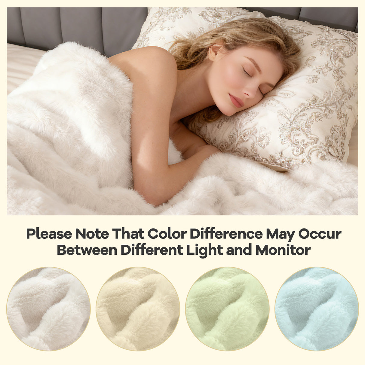 Luxury Fuzzy Plush Rabbit Fur Bubble Blanket for Armchair-White