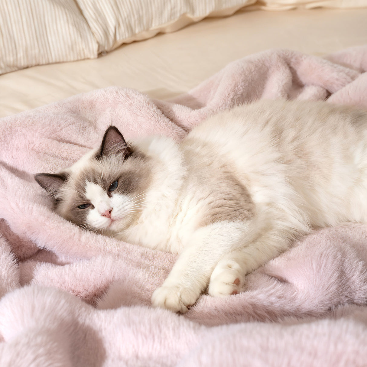 Luxury Fuzzy Plush Rabbit Fur Bubble Blanket for Armchair-Pink