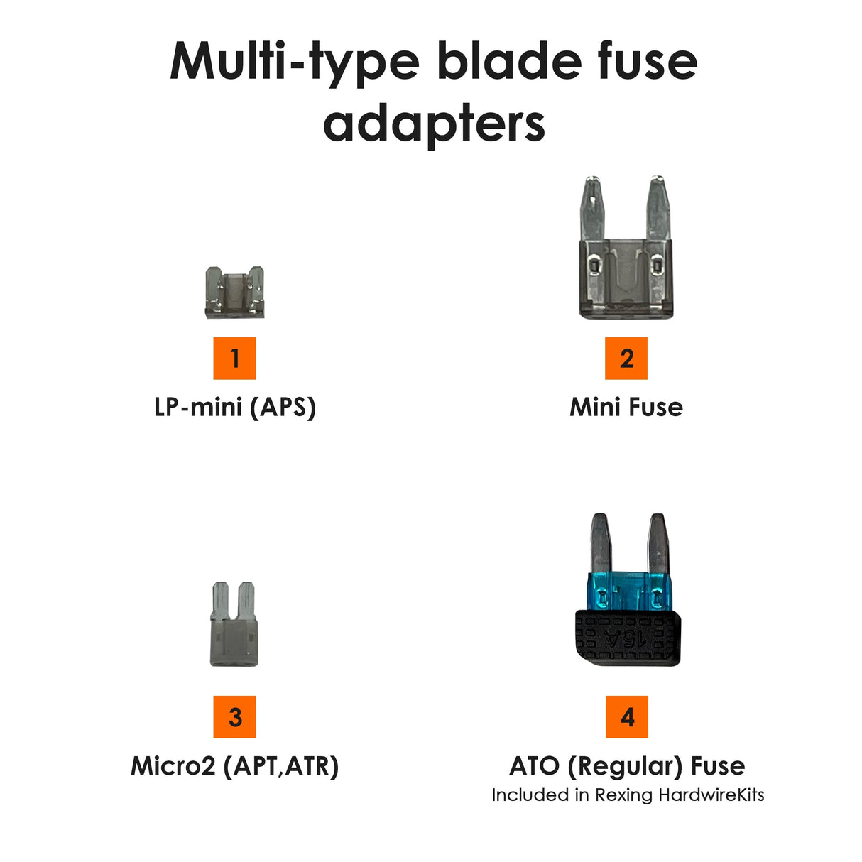 Rexing Fuse Tap and Add-a-Circuit Adapter with LP-mini, Mini Fuse, Micro2 blade fuse adapters