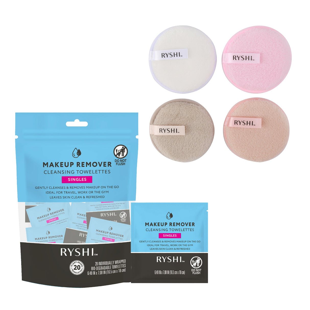 Complete Clean Beauty Bundle: Reusable Makeup Remover Cloths + Makeup Remover Cleansing Towelettes by Pursonic