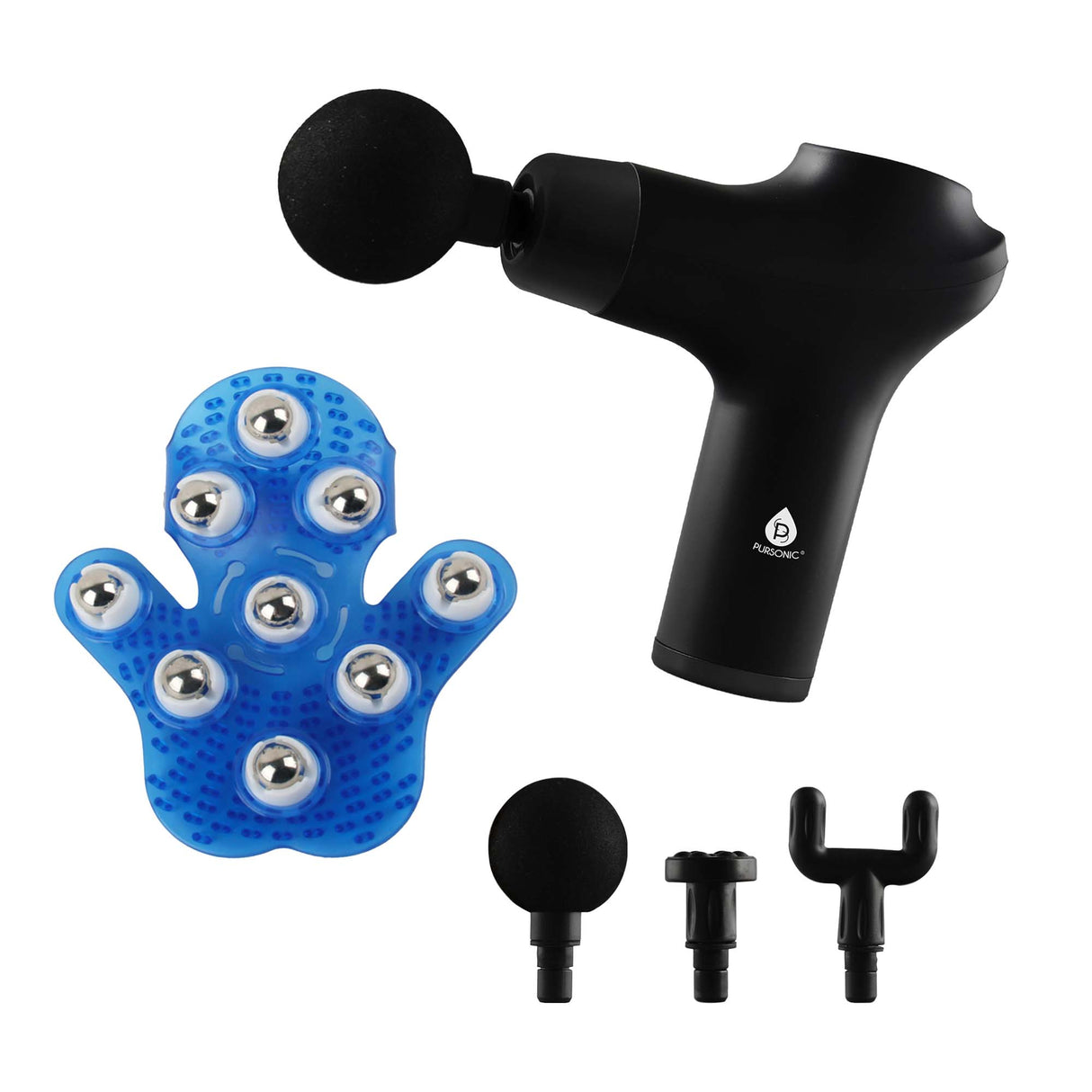 Pursonic Ultimate Relaxation Bundle: 3-Speed Massage Gun & Palm-Shaped Massage Glove by Pursonic