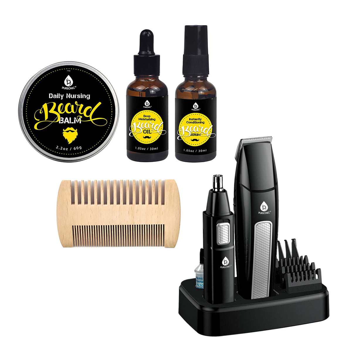 Mario Lopez Grooming Essentials Bundle with 10-Piece Trimming Kit & 4-Piece Beard Care Set by Pursonic