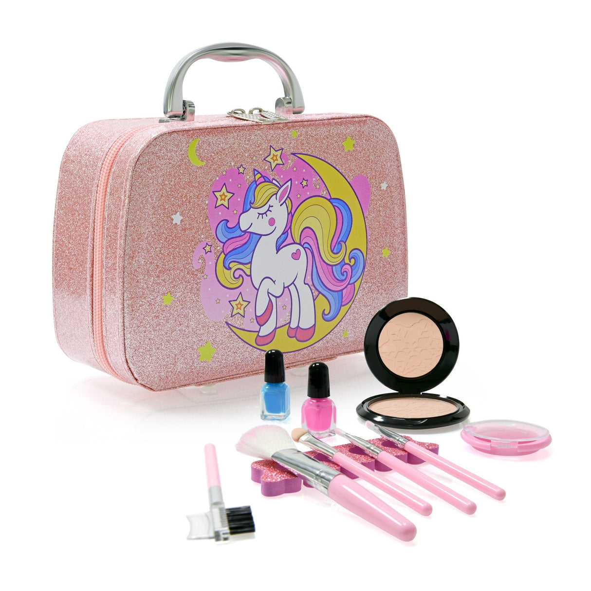 Contixo Pretend Play Kids Makeup Set W/ Sparkle Unicorn Case, Girl Toys for Ages 3+, Brushes, Nail Polish, Blush & Built-in Mirror, Safe & Non-Toxic