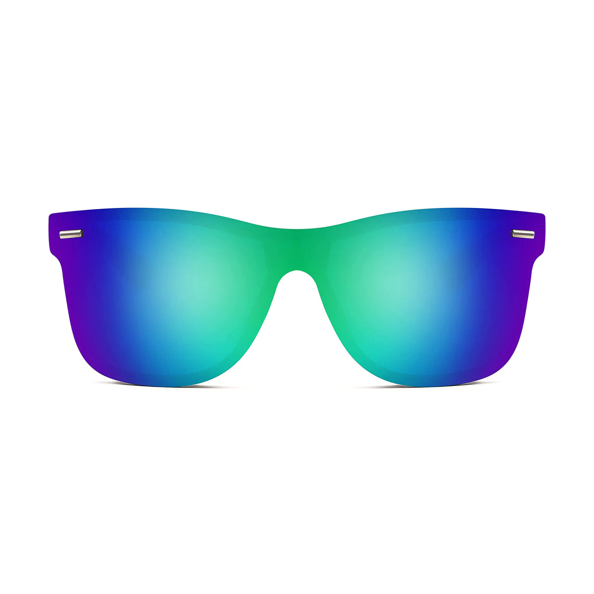 FEISEDY Sunglasses, Rimless Mirrored Sun Glasses with Reflective One-Piece Lens, B4114 Green Blue Mirror 62 Millimeters