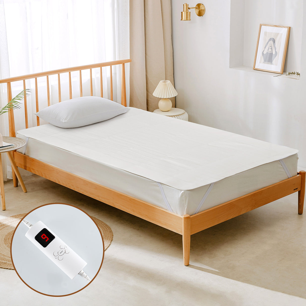 Machine Washable Electric Bed Warmer with Dual Controller 9 Heat Setting and 9-Hour Auto Off and Overheat Protection-Twin Size
