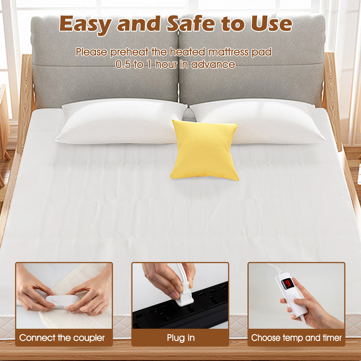 Machine Washable Electric Bed Warmer with Dual Controller 9 Heat Setting and 9-Hour Auto Off and Overheat Protection-King Size