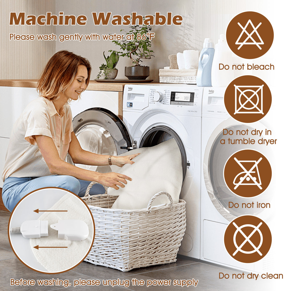 Machine Washable Electric Bed Warmer with Dual Controller 9 Heat Setting and 9-Hour Auto Off and Overheat Protection-Full Size